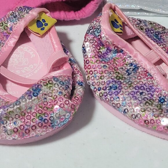 Build a Bear Dance Clothes Accessories Lot of 4 Sequin Shoes 2 Shorts Hat Pink - Picture 5 of 8